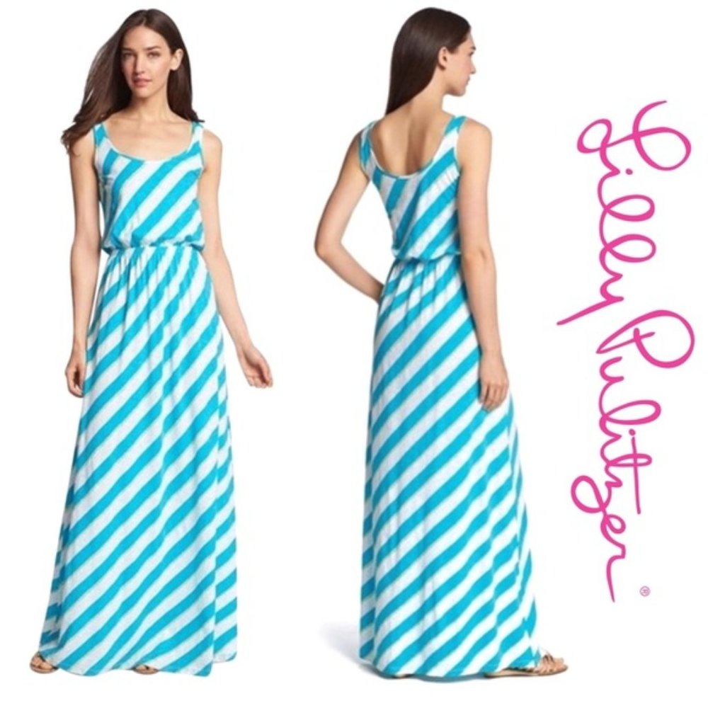 Turquoise Roper Stripe Tria Maxi Dress